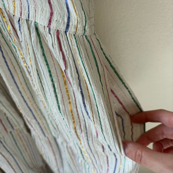 Apiece Apart Tilton Tiered Maxi Dress White Metallic Stripes Womens Size XL $435 - Picture 9 of 13